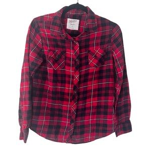 Arizona Jeans Co Red Plaid Button Up Classic Fit Womens Top Size Medium